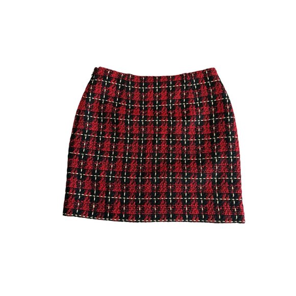 BOSTON PROPER Holiday Red Plaid Boucle Skirt Size 12 NEW NWOT - Picture 7 of 12